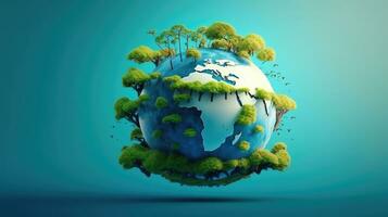 Eco concept with green planet and trees, world ozone day photo