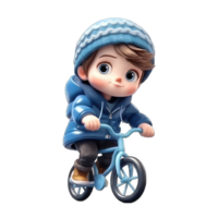 cute 3d character boy wear a jacket and ride a cycle, transparent background png