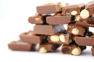 a bar of dark chocolate is shown on a white background photo