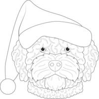 Christmas greeting card for coloring. Spanish Water dog with Santa's hat vector