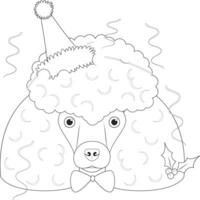 Christmas greeting card for coloring. Poodle dog wearing a party hat vector