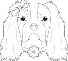 Christmas greeting card for coloring. Cavalier King Charles Spaniel dog with a bow and a Christmas ornament vector