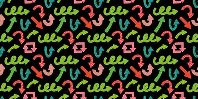 Colorful playful arrows in trendy style with vector texture. Direction indicators seamless pattern.