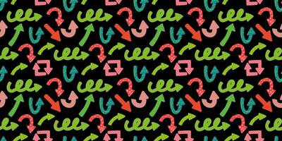 Colorful playful arrows in trendy style with vector texture. Direction indicators seamless pattern.