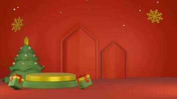 3D red background with Christmas minimalist podium, suitable for product promotion video