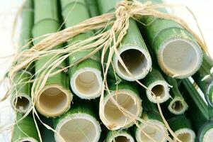 a bunch of bamboo sticks tied together with twine photo