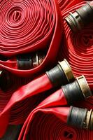 a close up of a red fire hose photo