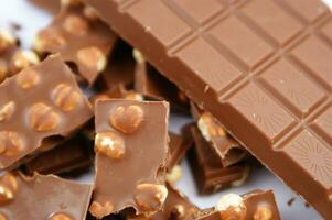 a bar of dark chocolate is shown on a white background photo