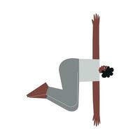 vector aislado plano concepto con hembra africano americano personaje. juguetón ejercicio - barriga girar. fuerte mujer aprende postura - jathara parivartanasana