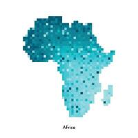 Vector isolated geometric illustration with simplified icy blue silhouette of Africa continent map. Pixel art style for NFT template. Dotted logo with gradient texture on white background