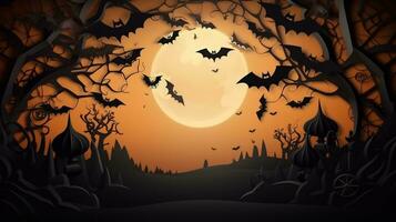 Halloween background. Bats flying in the night with a full moon in the background. photo