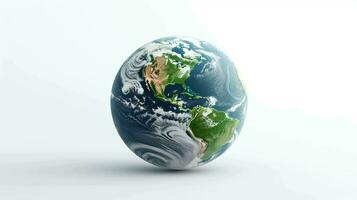 Realistic 3D Earth Render. A detailed globe on a clean white backdrop photo