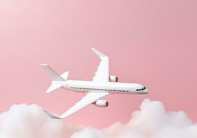pastel avión volador en el cielo con nubes, ai generativo foto