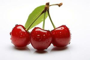 Pair of sweet cherry fruits with stems, AI Generative photo