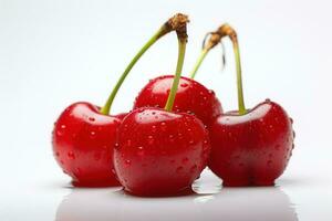 Pair of sweet cherry fruits with stems, AI Generative photo