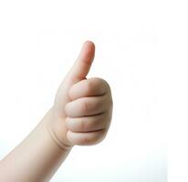 Baby hand thumbs up, Approval thumbs up like sign, caucasian child hand gesture, AI Generative photo