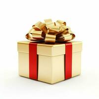 Golden gift box with red ribbon, AI Generative photo