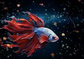 Betta fish, Colorful fighting Siamese fish with beautiful tail. AI Generative photo