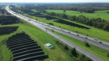 Aerial view on the A7 motorway in northern Germany between fields and meadows. photo