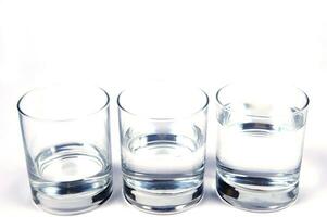 a glass of water sitting on a white surface photo