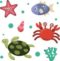 sea animals and fish set vector illustration