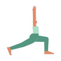 Vector isolated illustration with flat female character. Sportive woman learns strengthening posture at yoga class. Fitness exercise - Crescent Pose High Lunge