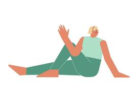 Vector isolated flat concept with female character. Sportive exercise Marichi Pose. Strong woman learns posture Marichyasana III