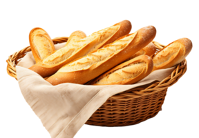 Baguettes on basket, delicious basket of french baguette, Ai generative png