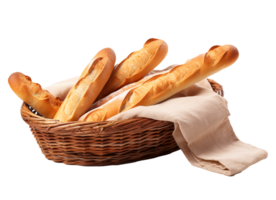 Baguettes on basket, delicious basket of french baguette, Ai generative png