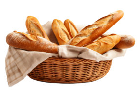 Baguettes on basket, delicious basket of french baguette, Ai generative png