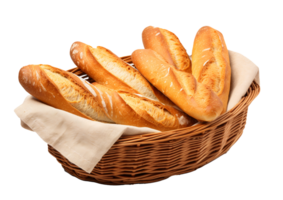 Baguettes on basket, delicious basket of french baguette, Ai generative png