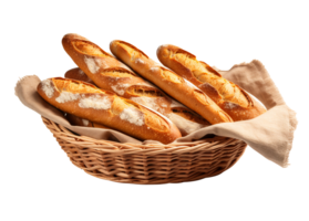 Baguettes on basket, delicious basket of french baguette, Ai generative png