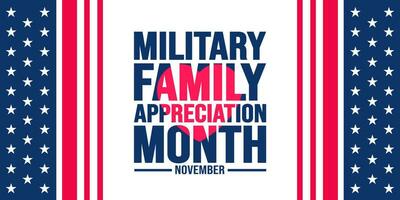 noviembre es militar familia apreciación mes o mes de el militar familia antecedentes modelo. fondo, bandera, cartel, tarjeta, y póster diseño modelo con texto inscripción. vector