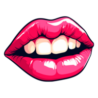 hermosa hembra labios en rojo lápiz labial mano bosquejo ilustración, ai generativo png