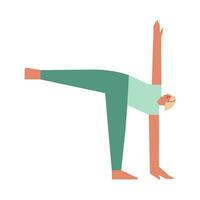 Vector isolated illustration with flat female character. Sportive woman learns Balancing posture Ardha Chandrasana at yoga class. Fitness exercise - Half Moon Pose