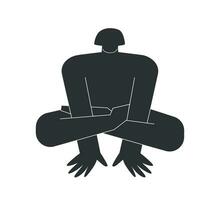 Vector isolated illustration with flat black silhouette of female person doing finess. Athletic woman learns yoga posture Kukkutasana Sportive exercise - Cockerel Pose