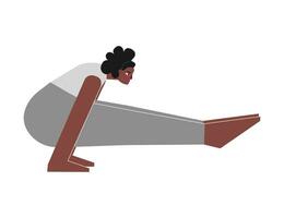 Vector isolated illustration with flat female african american character. Body positive woman learns Arm Balancing posture Tittibhasana at yoga class. Fitness exercise - Firefly Pose