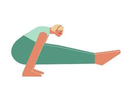 Vector isolated illustration with flat female character. Sportive woman learns Arm Balancing posture Tittibhasana at yoga class. Fitness exercise - Firefly Pose