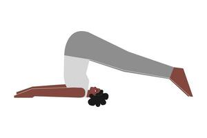 Vector isolated concept with flat female character. Strong african american woman learns Inversion posture Halasana at yoga class. Fitness exercise - Plow Pose