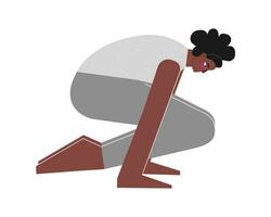 Vector isolated illustration with flat female body positive character. Sportive african american woman does posture Pendant Pose at yoga class. Fitness exercise - Lolasana