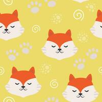 Vector seamless pattern with cute sleepy foxes in cartoon style