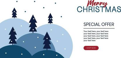 christmas special offer landing page template with christmas tree and snow vector