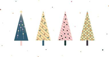 Christmas tree set in flat geometric style vector