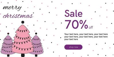 christmas sale banner with pink christmas trees vector