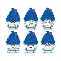 Ice cream blueberry cup cartoon character with sad expression vector