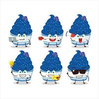 Ice cream blueberry cup cartoon character with various types of business emoticons vector