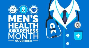 November is Men's Health Awareness Month background template. Holiday concept. background, banner, placard, card, and poster design template with text inscription and standard color. vector. vector