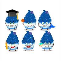 School student of ice cream blueberry cup cartoon character with various expressions vector
