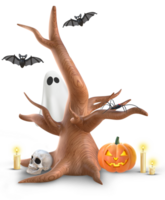 3d renderen halloween boom, pompoen, schedel, vleermuizen en geest png