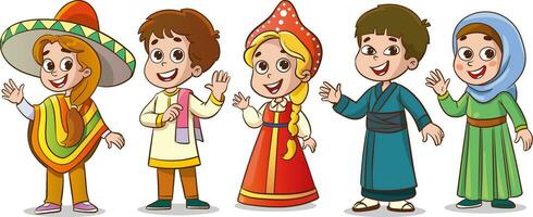 vector illustration of multicultural kids